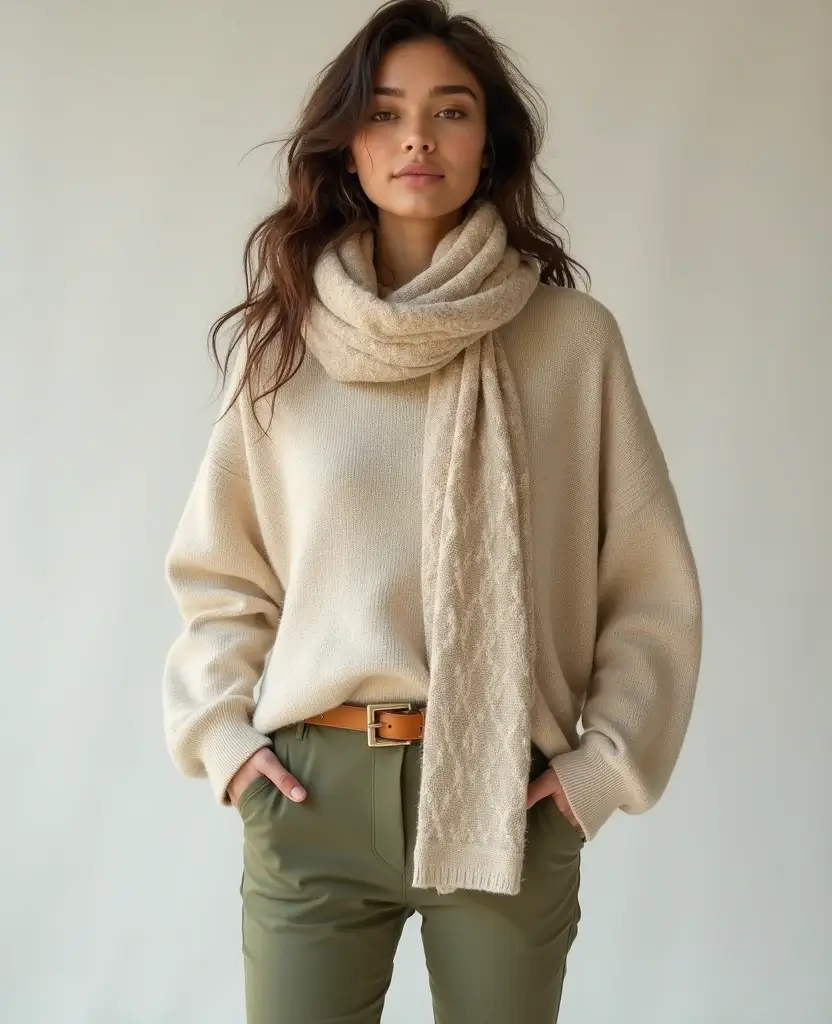 25 Winter Outfit Ideas for Staying Warm in Style - 1. Oversized Knit Sweater with Eco-Friendly Leggings