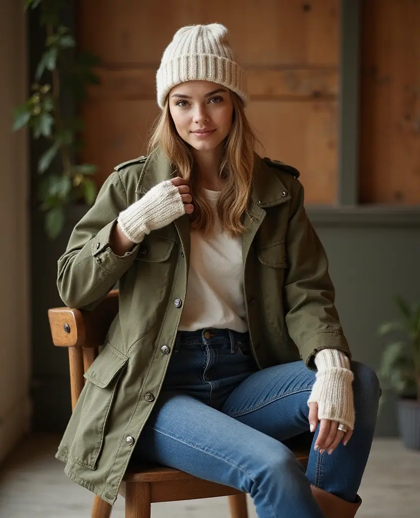 25 Winter Outfit Ideas for Staying Warm in Style - 15. Vintage Parka with Knit Accessories