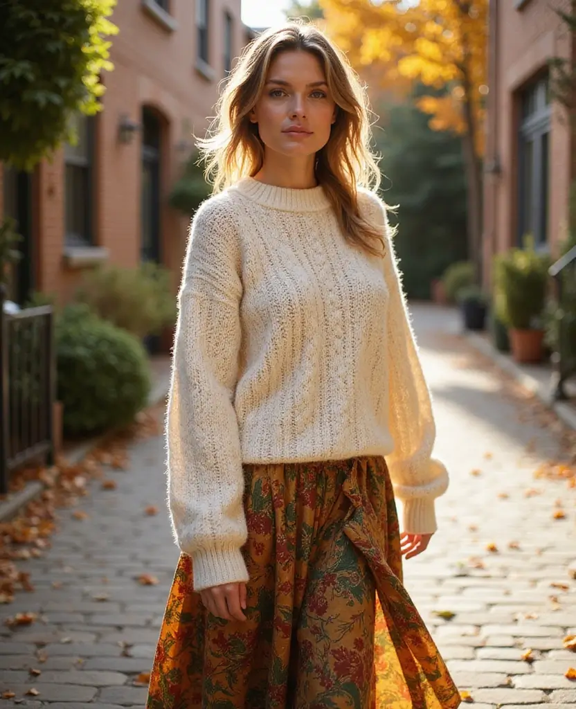 27 Stunning Outfit Ideas for Women to Try Right Now - 12. Midi Skirt with Chunky Knit