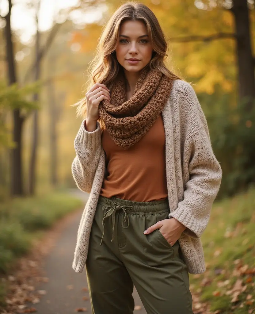 27 Stunning Outfit Ideas for Women to Try Right Now - 5. Earthy Tones Layered Outfit