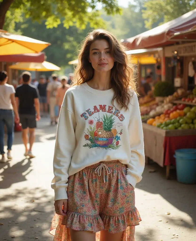 28 Outfit Ideas for Women to Elevate Your Everyday Style - 22. Graphic Sweatshirt with a Flowy Skirt