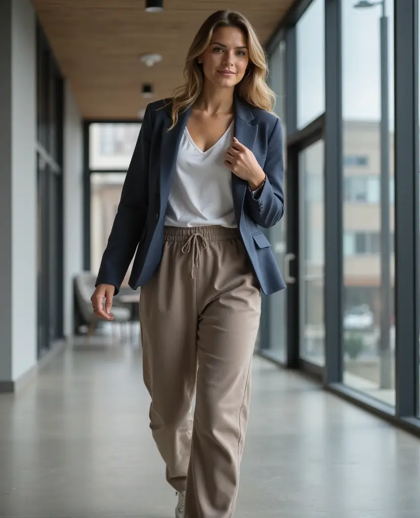 28 Outfit Ideas for Women to Elevate Your Everyday Style - 23. Stylish Sweatpants with a Fitted Blazer