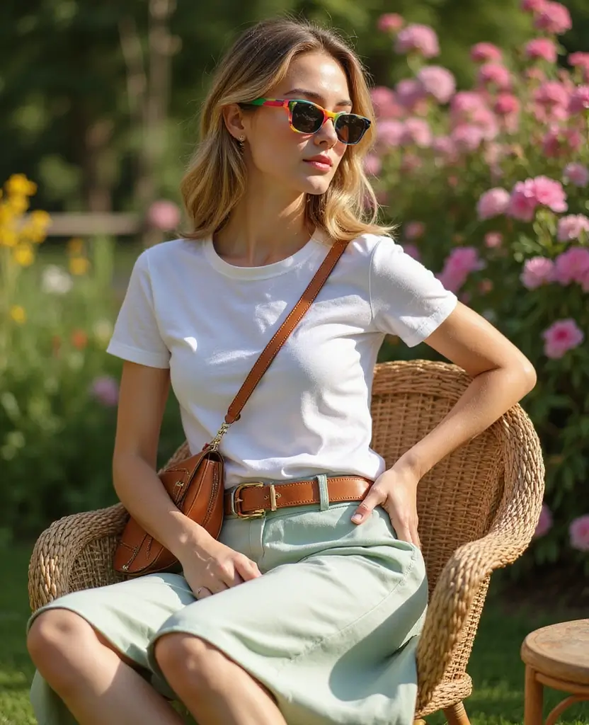 29 Summer Casual Outfit Ideas to Keep You Cool & Stylish - 11. A-line Skirt with a Simple Tee