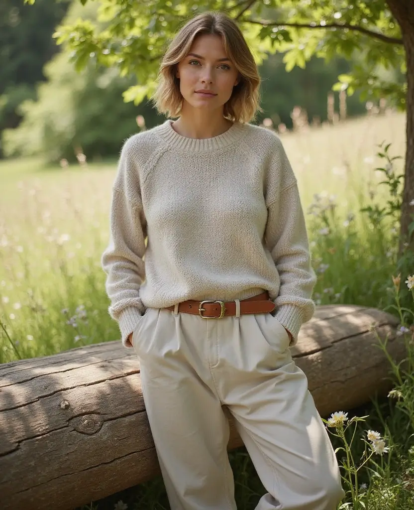 29 Summer Casual Outfit Ideas to Keep You Cool & Stylish - 14. Sustainable Chino Pants with a Light Sweater