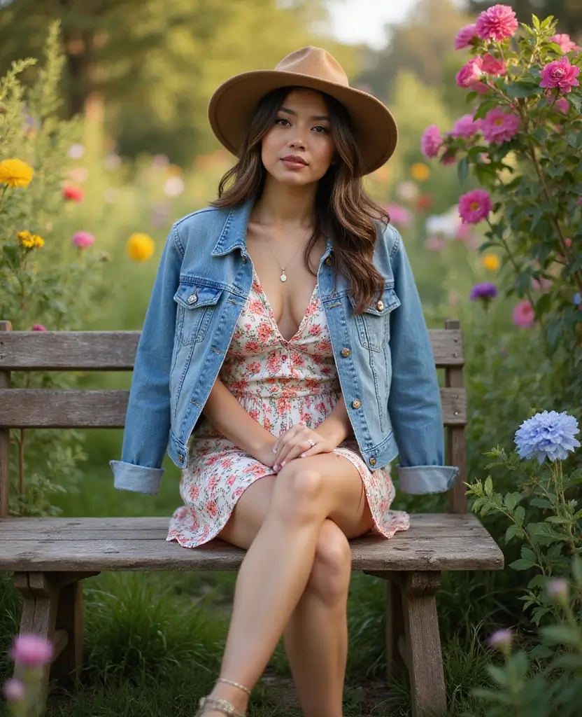 29 Summer Casual Outfit Ideas to Keep You Cool & Stylish - 17. Floral Print Dress with a Denim Jacket