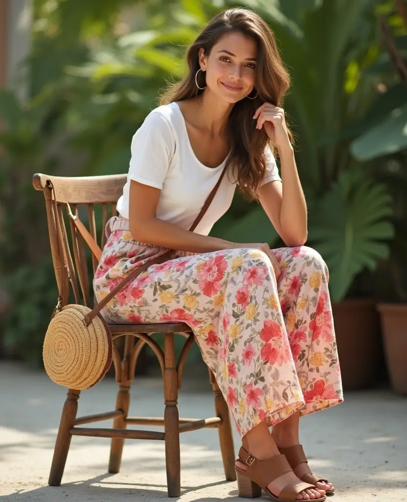 29 Summer Casual Outfit Ideas to Keep You Cool & Stylish - 28. Lightweight Palazzo Pants with a Casual T-shirt