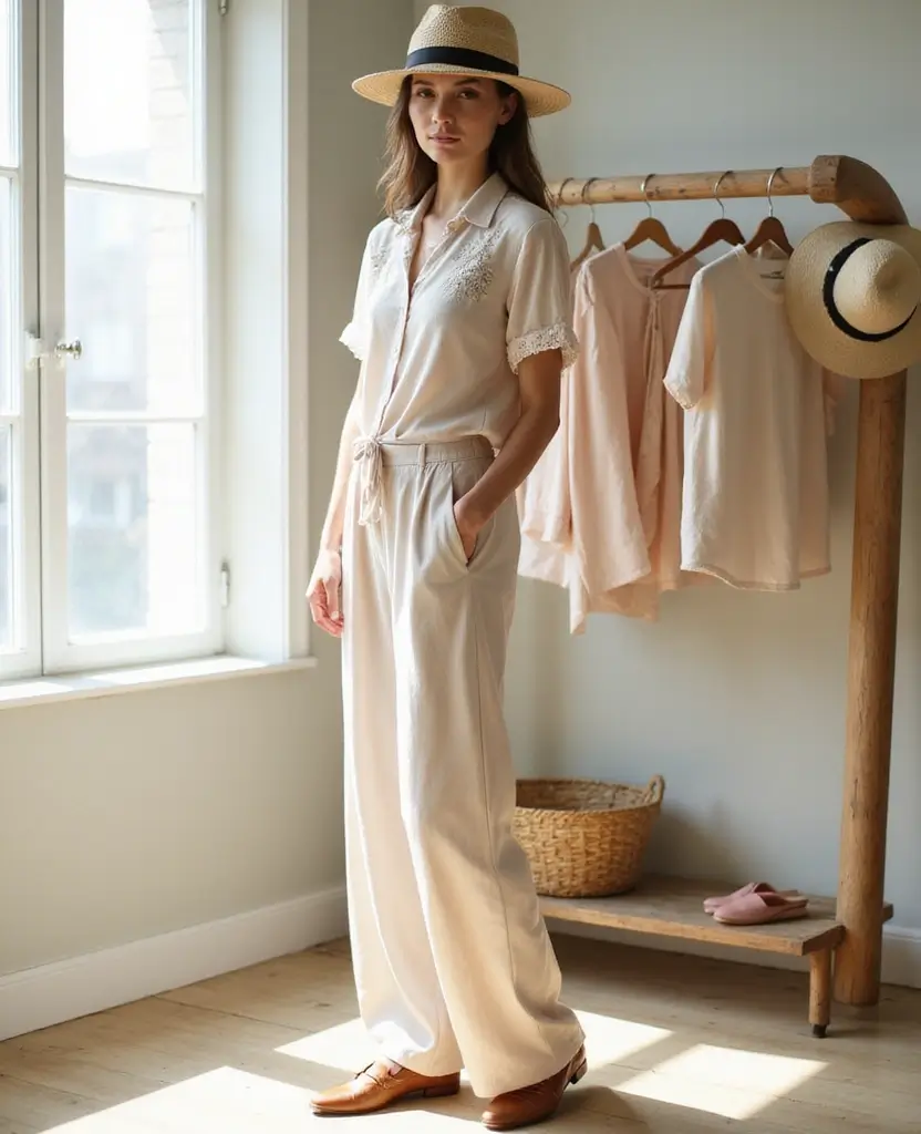 29 Summer Casual Outfit Ideas to Keep You Cool & Stylish - 7. Breezy Palazzos with a Lightweight Blouse