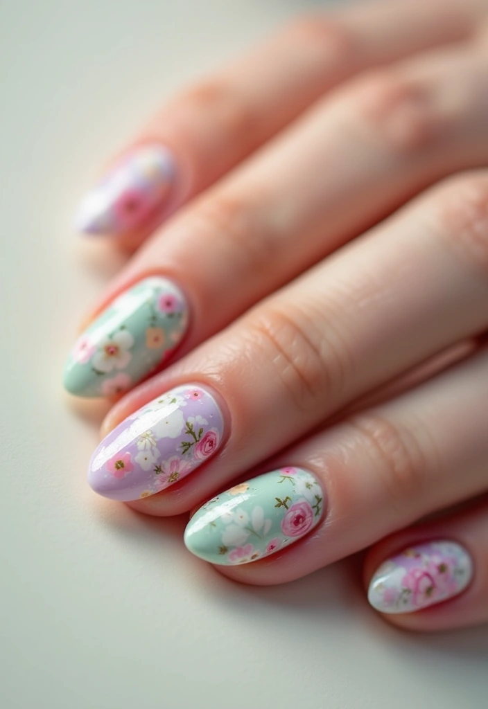 25 Chic Nail Inspo Short Almond Looks for Everyday Wear - 12. Vintage Floral Touch