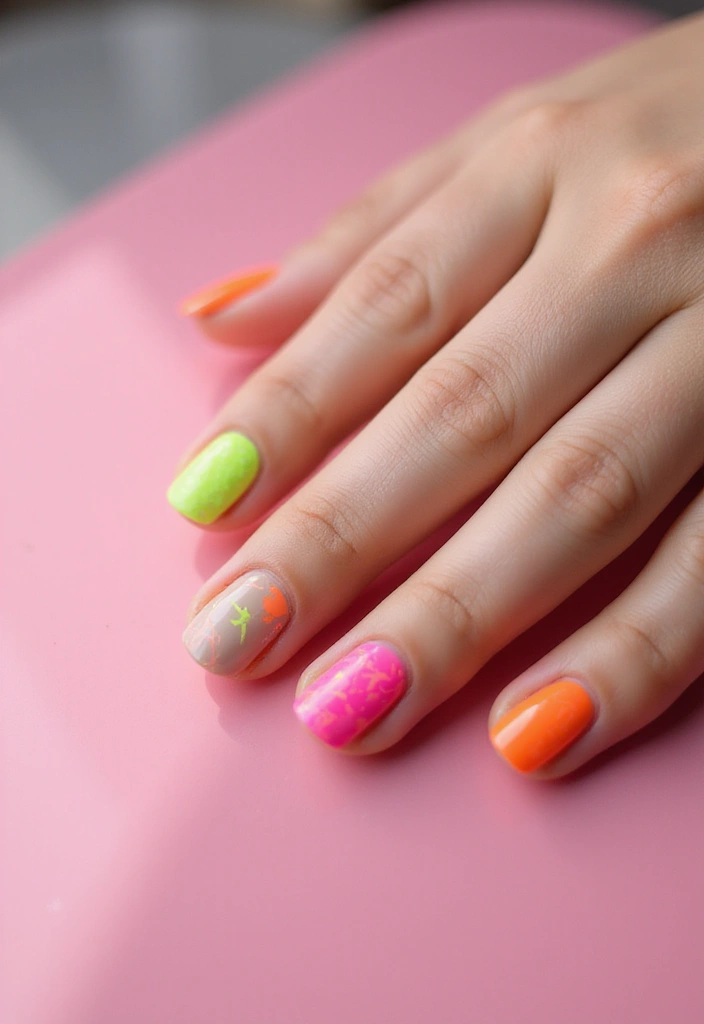 25 Chic Nail Inspo Short Almond Looks for Everyday Wear - 14. Neon Accents