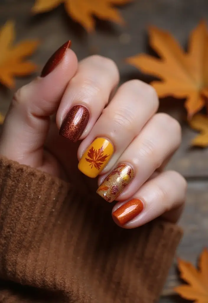 25 Chic Nail Inspo Short Almond Looks for Everyday Wear - 21. Seasonal Vibes with Autumn Tones
