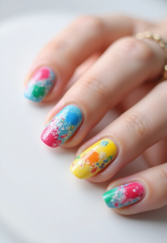 25 Chic Nail Inspo Short Almond Looks for Everyday Wear - 25. Colorful Artistic Splashes