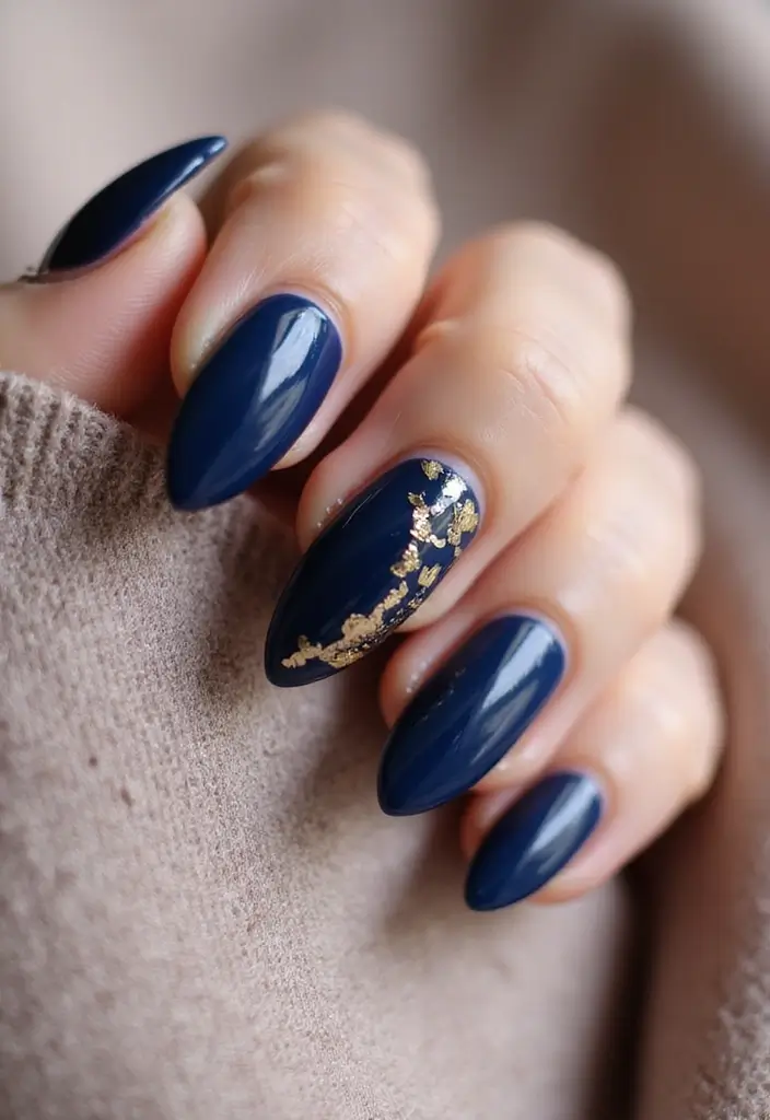 25 Chic Nail Inspo Short Almond Looks for Everyday Wear - 4. Glossy Dark Blue