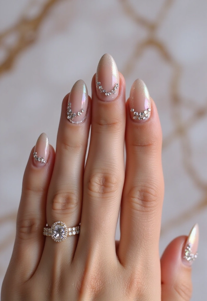 25 Elegant Nail Inspo Almond French Tip Designs - 20. Rhinestone Accents