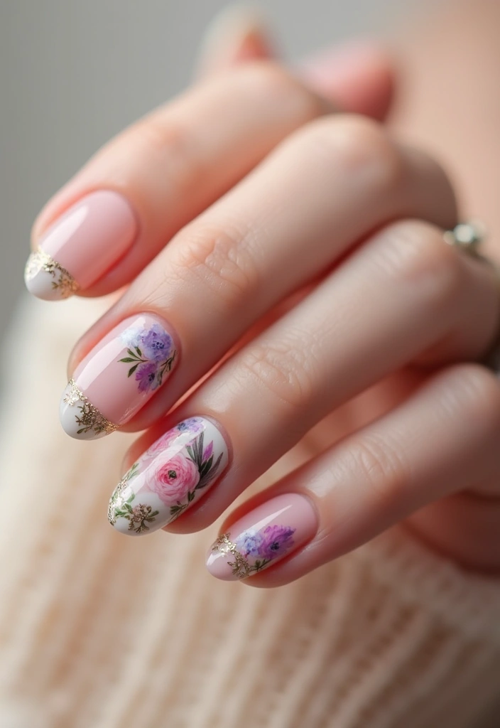 25 Elegant Nail Inspo Almond French Tip Designs - 23. Vintage Floral
