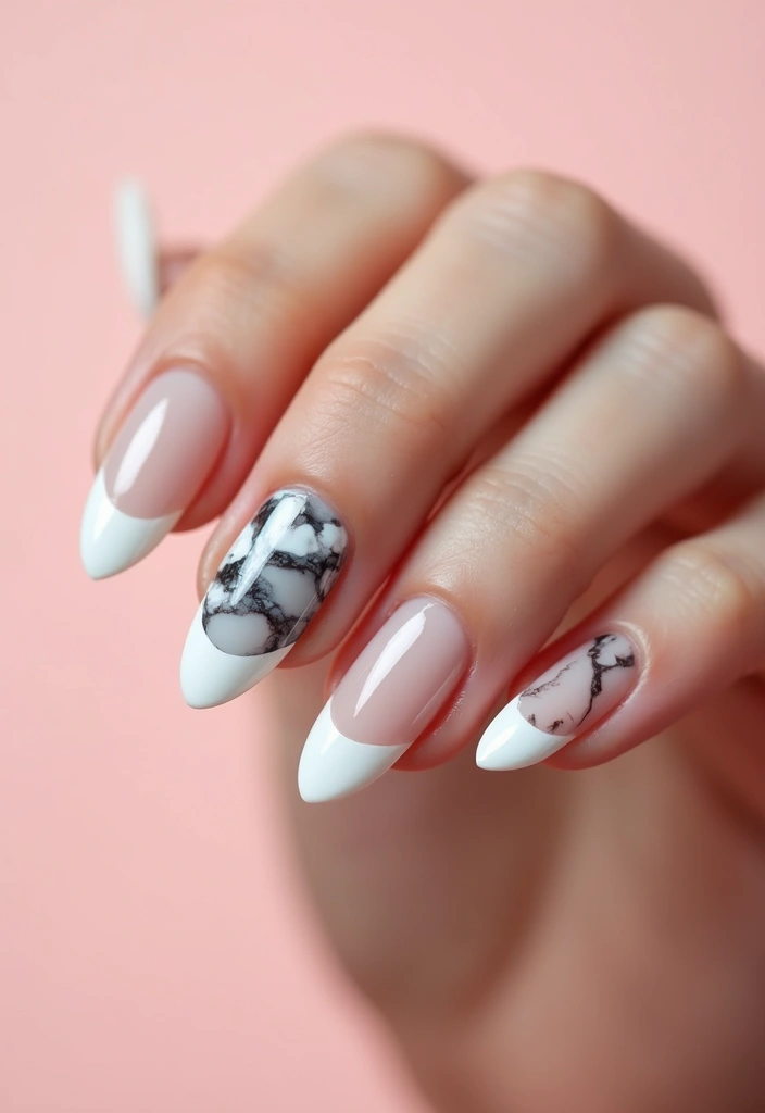 25 Elegant Nail Inspo Almond French Tip Designs - 8. Marble Effect