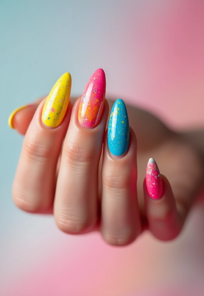 25 Summer Nail Inspo Almond Styles Perfect for 2025 - 13. Artistic Splatter
