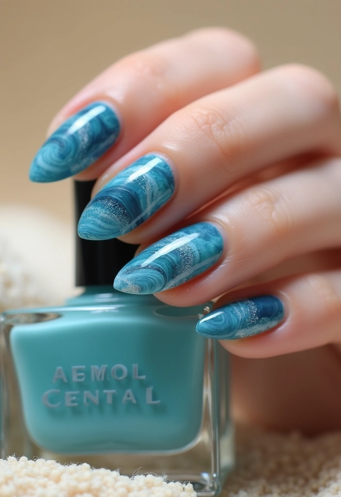 25 Summer Nail Inspo Almond Styles Perfect for 2025 - 2. Ocean Waves Marble
