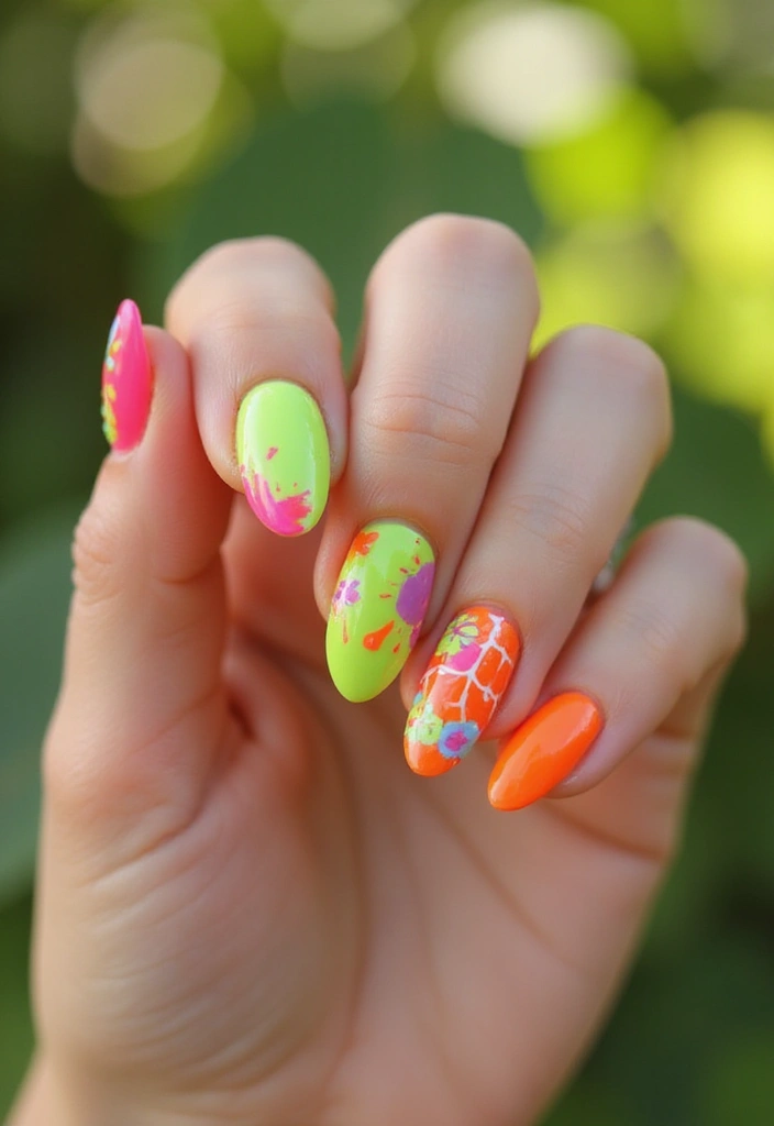 25 Summer Nail Inspo Almond Styles Perfect for 2025 - 4. Bright Neon Splashes