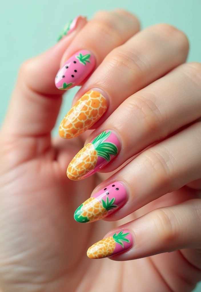 25 Summer Nail Inspo Almond Styles Perfect for 2025 - 7. Tropical Fruit Delight