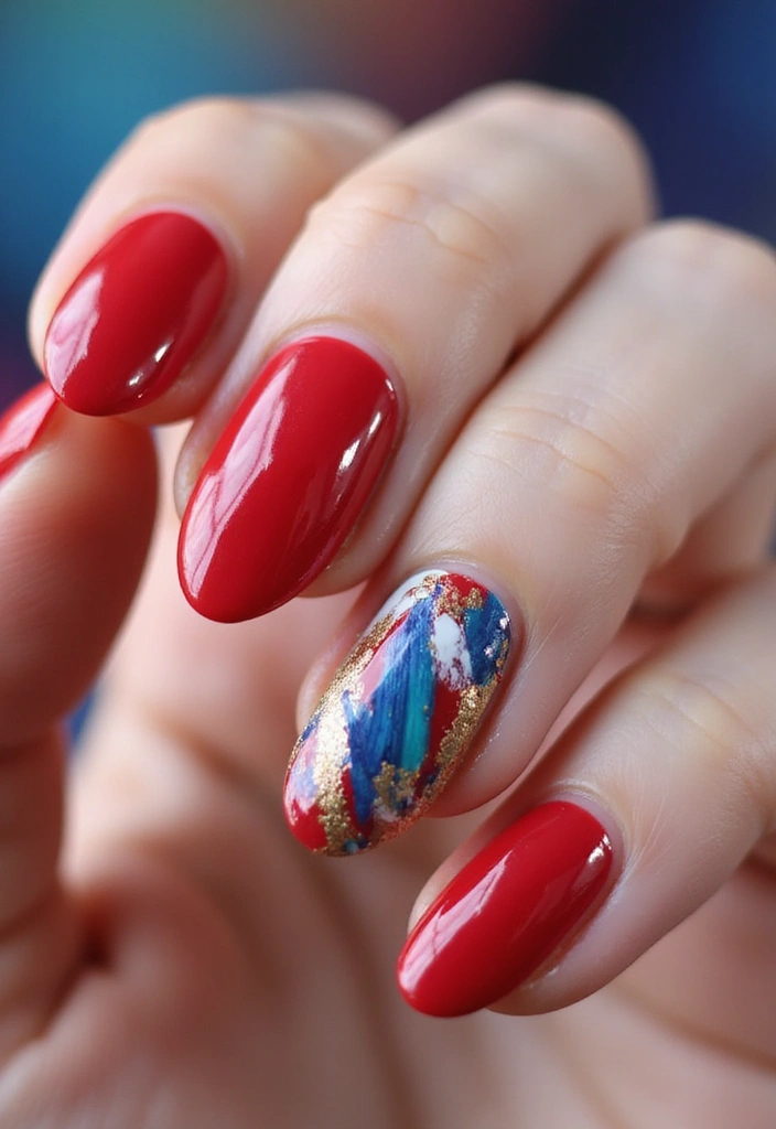 26 Timeless Red Nail Inspo Almond Designs for Any Occasion - 11. Artistic Brush Strokes