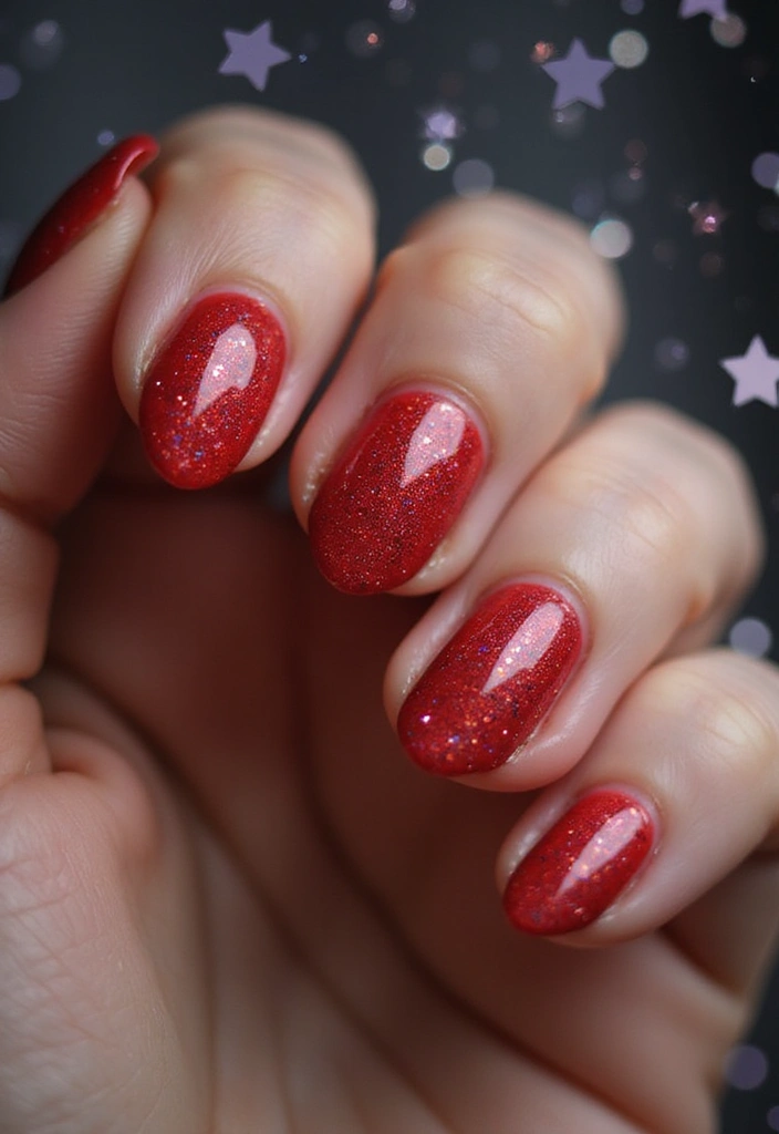 26 Timeless Red Nail Inspo Almond Designs for Any Occasion - 12. Shimmering Red Stardust