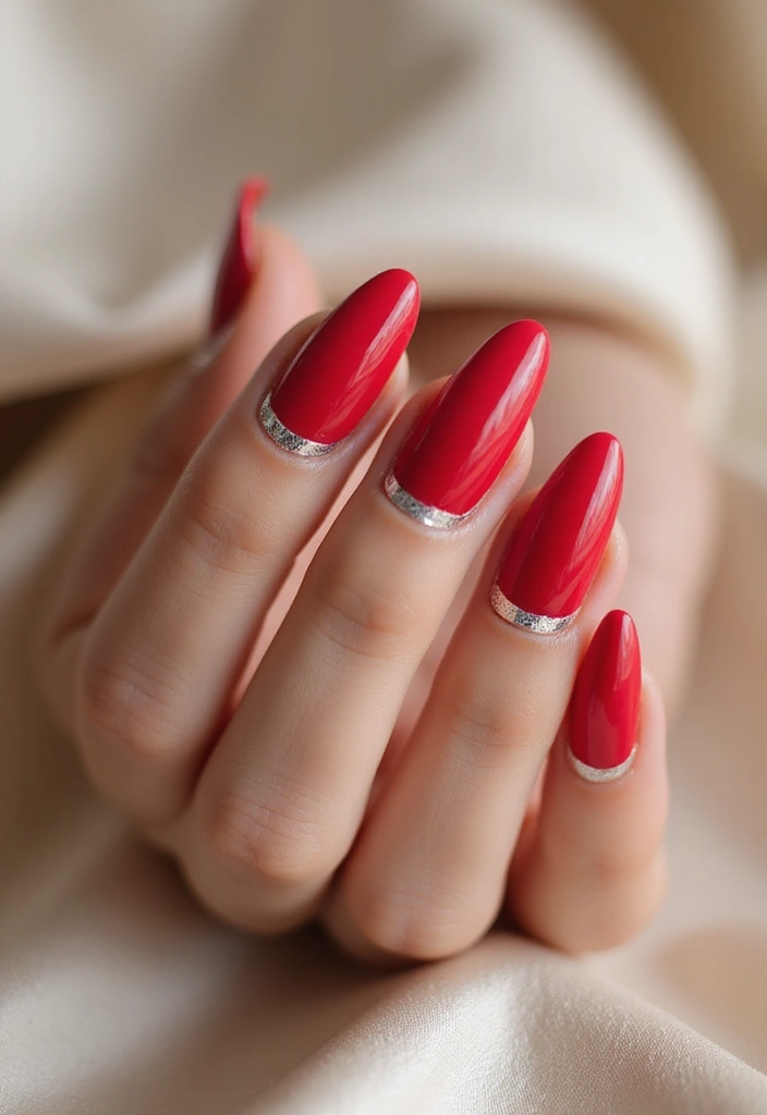 26 Timeless Red Nail Inspo Almond Designs for Any Occasion - 14. Classic Red with Silver Foil Tips