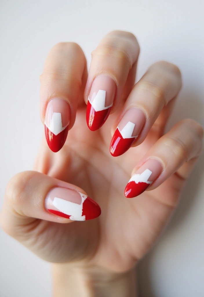 26 Timeless Red Nail Inspo Almond Designs for Any Occasion - 17. Color-Blocked Red and White