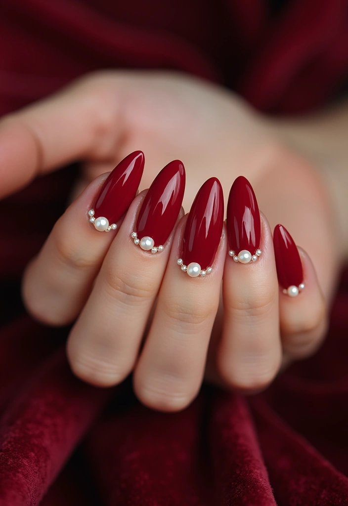 26 Timeless Red Nail Inspo Almond Designs for Any Occasion - 22. Classic Red with Pearls