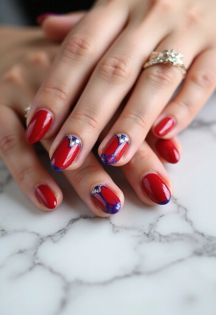26 Timeless Red Nail Inspo Almond Designs for Any Occasion - 25. Red Almond Nails with a Twist of Blue
