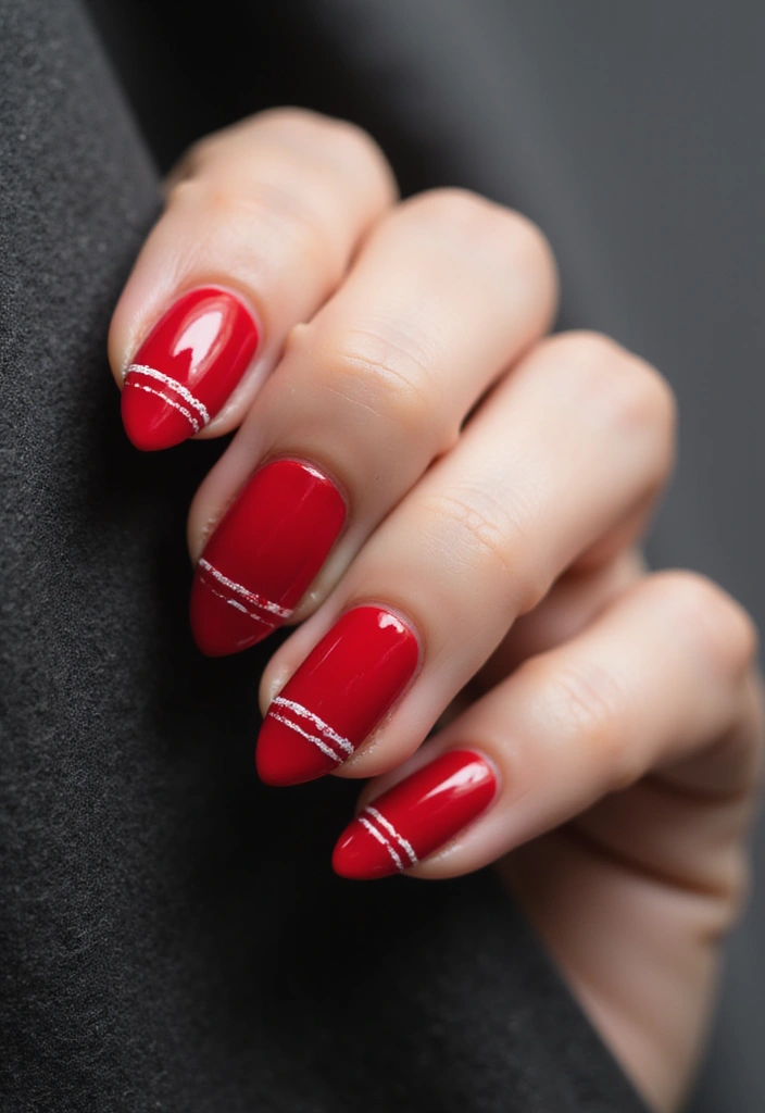 26 Timeless Red Nail Inspo Almond Designs for Any Occasion - 4. Minimalist Red Lines