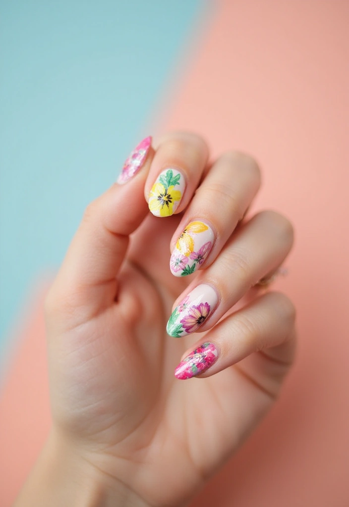 27 Magical Aura Nail Inspo Almond Ideas Trending This Year - 11. Vibrant Floral Aura