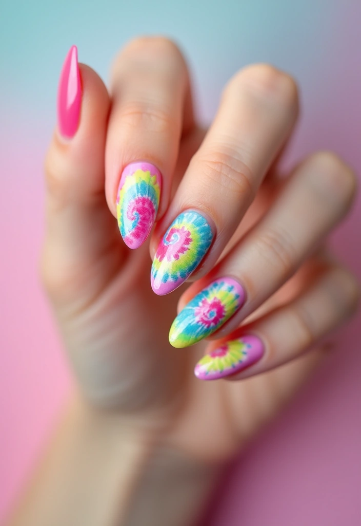 27 Magical Aura Nail Inspo Almond Ideas Trending This Year - 13. Colorful Tie-Dye