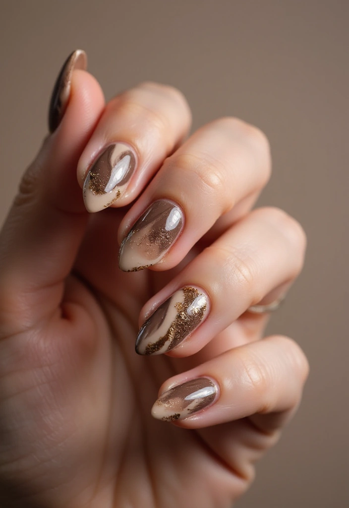 27 Magical Aura Nail Inspo Almond Ideas Trending This Year - 14. Mocha Marble