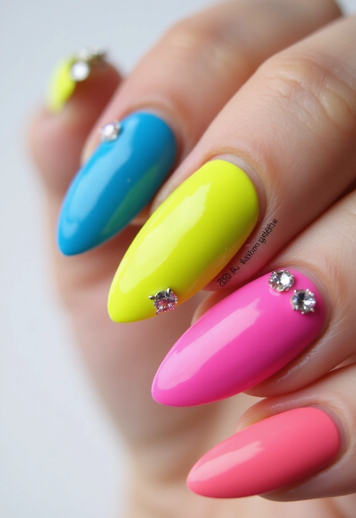 27 Magical Aura Nail Inspo Almond Ideas Trending This Year - 2. Bold and Bright Fiesta