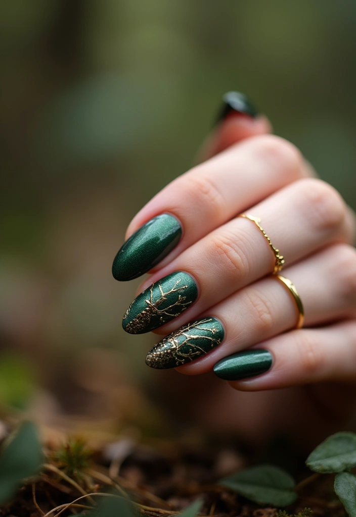 27 Magical Aura Nail Inspo Almond Ideas Trending This Year - 20. Enchanted Forest