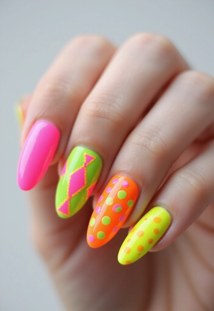27 Magical Aura Nail Inspo Almond Ideas Trending This Year - 22. Radiant Neon