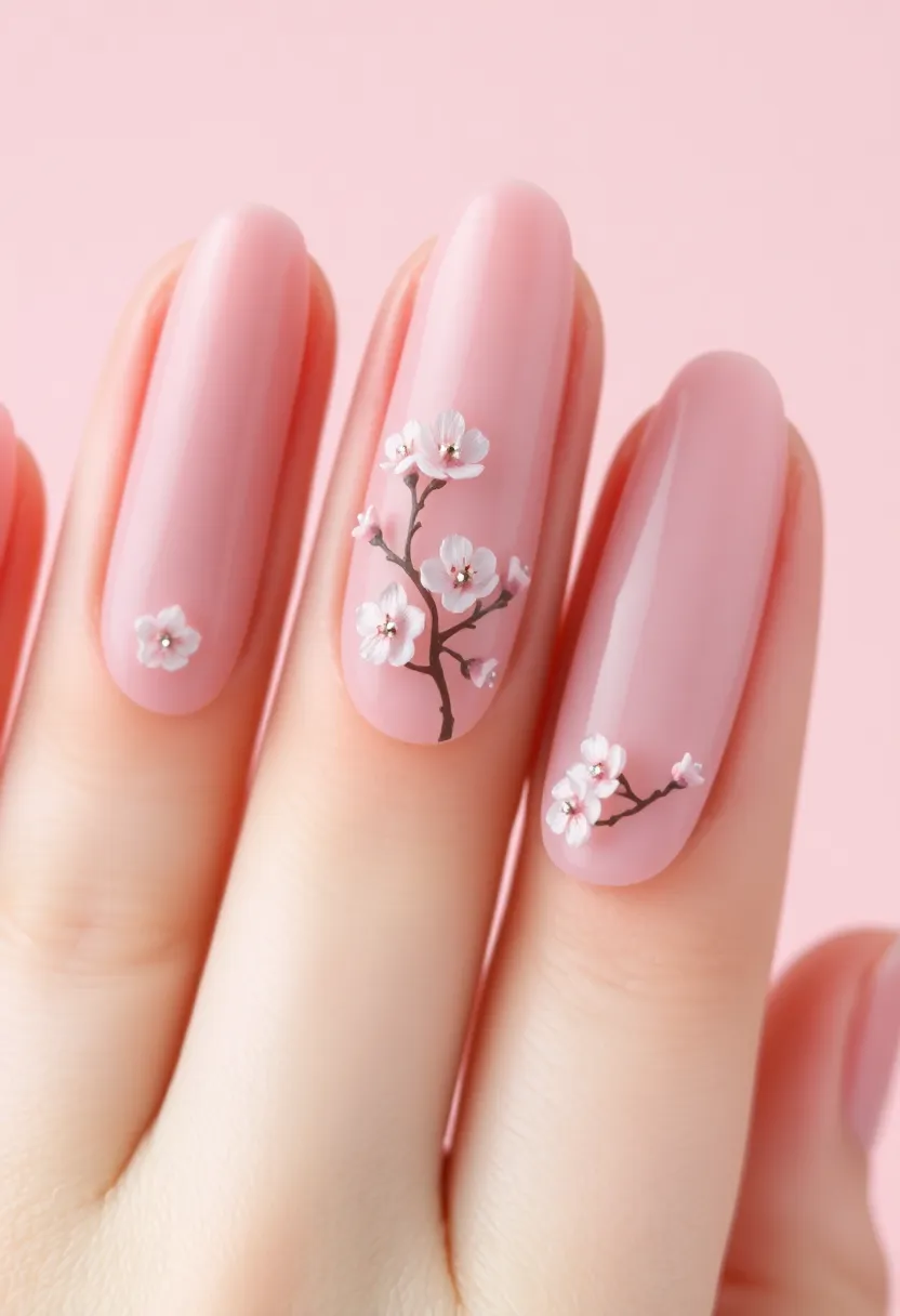 27 Magical Aura Nail Inspo Almond Ideas Trending This Year - 24. Sweet Cherry Blossom