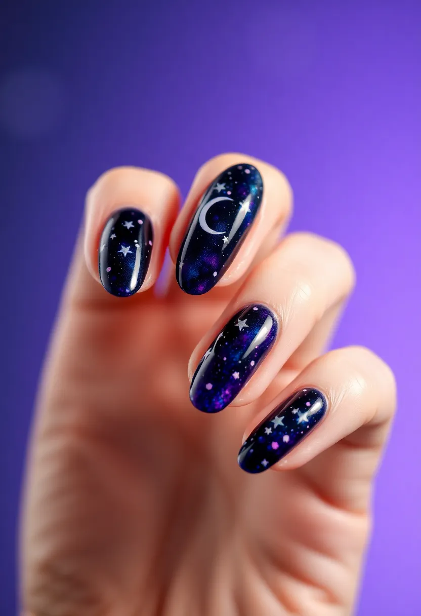 27 Magical Aura Nail Inspo Almond Ideas Trending This Year - 26. Celestial Night