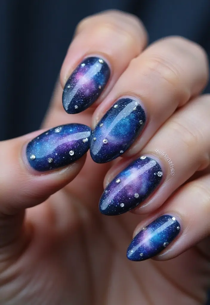 27 Magical Aura Nail Inspo Almond Ideas Trending This Year - 3. Galaxy Glow