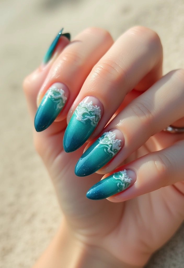 27 Magical Aura Nail Inspo Almond Ideas Trending This Year - 7. Ocean Wave Bliss