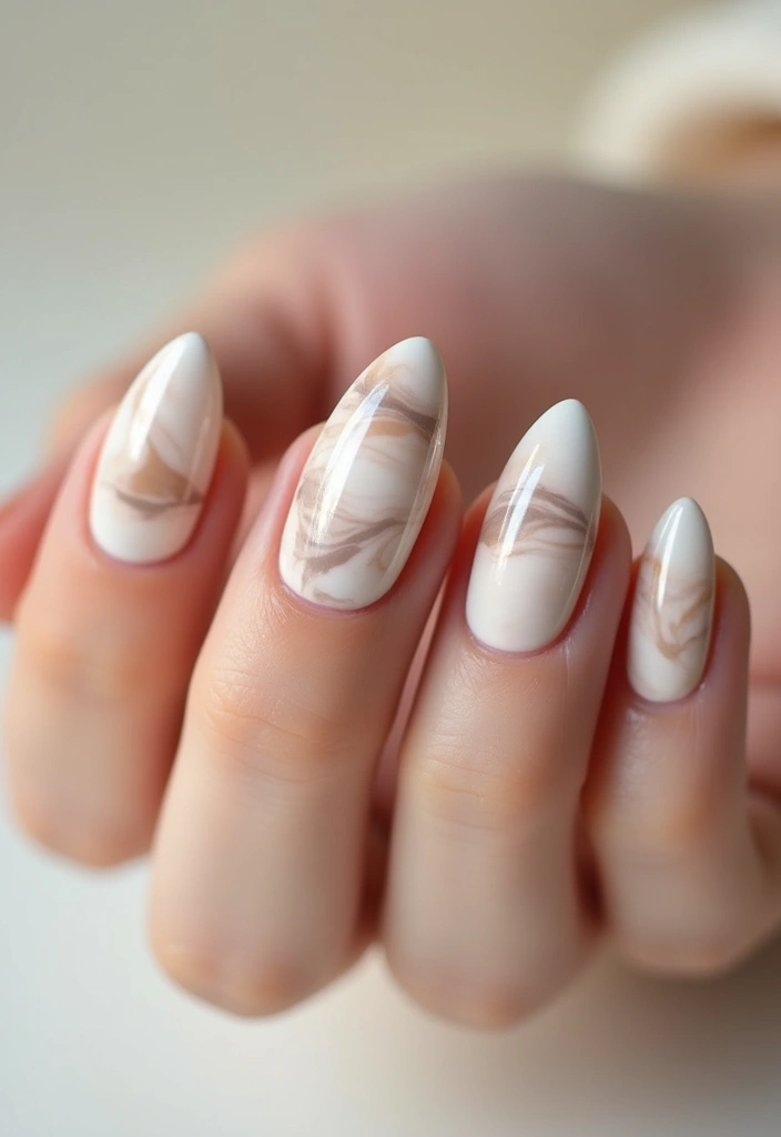 27 Nail Inspiration Almond Ideas That Will Elevate Your Look - 12. Marble Effect for Elegant Sophistication