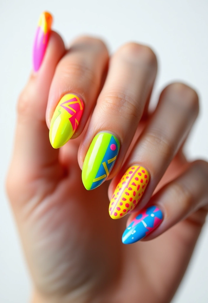 27 Nail Inspiration Almond Ideas That Will Elevate Your Look - 22. Bright Neon Shades for a Fun Pop