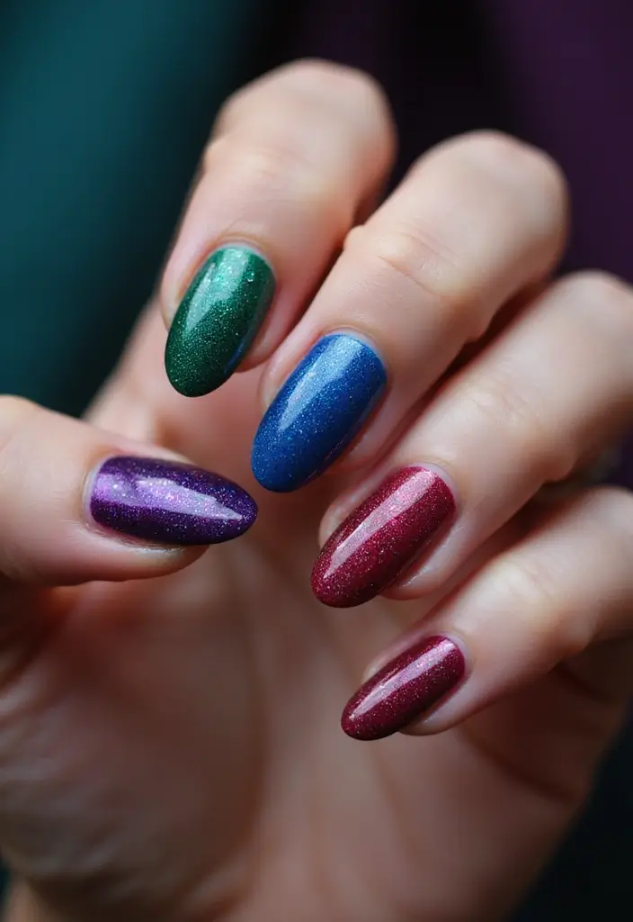 27 Nail Inspiration Almond Ideas That Will Elevate Your Look - 23. Jewel Tones for Luxurious Elegance