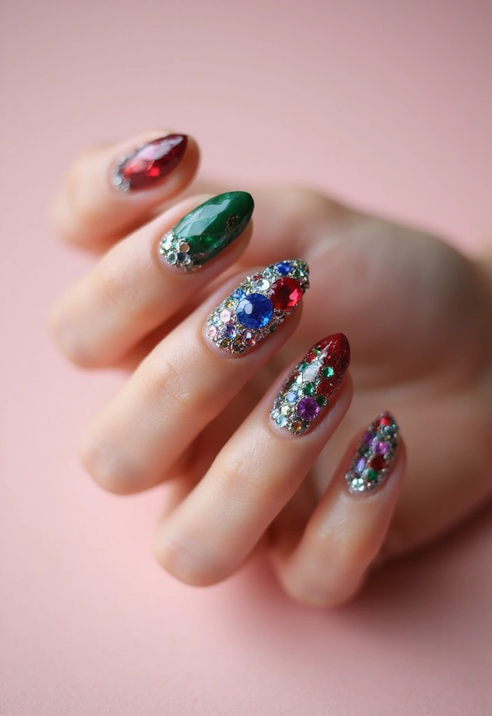 27 Nail Inspiration Almond Ideas That Will Elevate Your Look - 9. Sparkling Gems for a Dazzling Touch