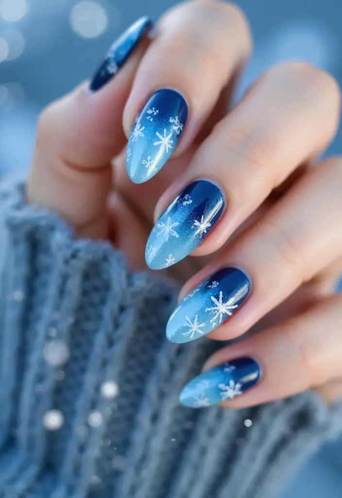 28 Cozy & Chic Nail Inspo Almond Winter Designs - 1. Frosty Blue Dream