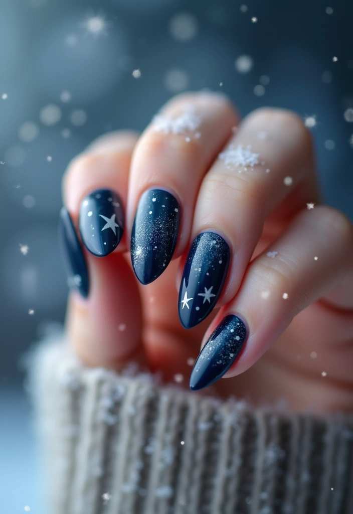 28 Cozy & Chic Nail Inspo Almond Winter Designs - 15. Starry Night