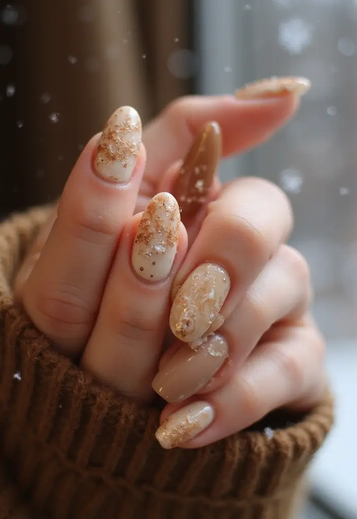 28 Cozy & Chic Nail Inspo Almond Winter Designs - 19. Cozy Coffee Vibes