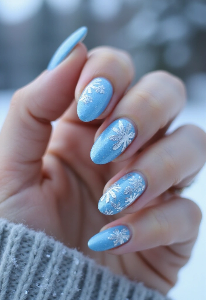 28 Cozy & Chic Nail Inspo Almond Winter Designs - 21. Glittering Snowflakes