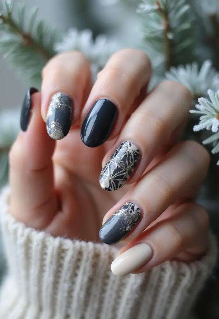 28 Cozy & Chic Nail Inspo Almond Winter Designs - 24. Elegant Monochrome