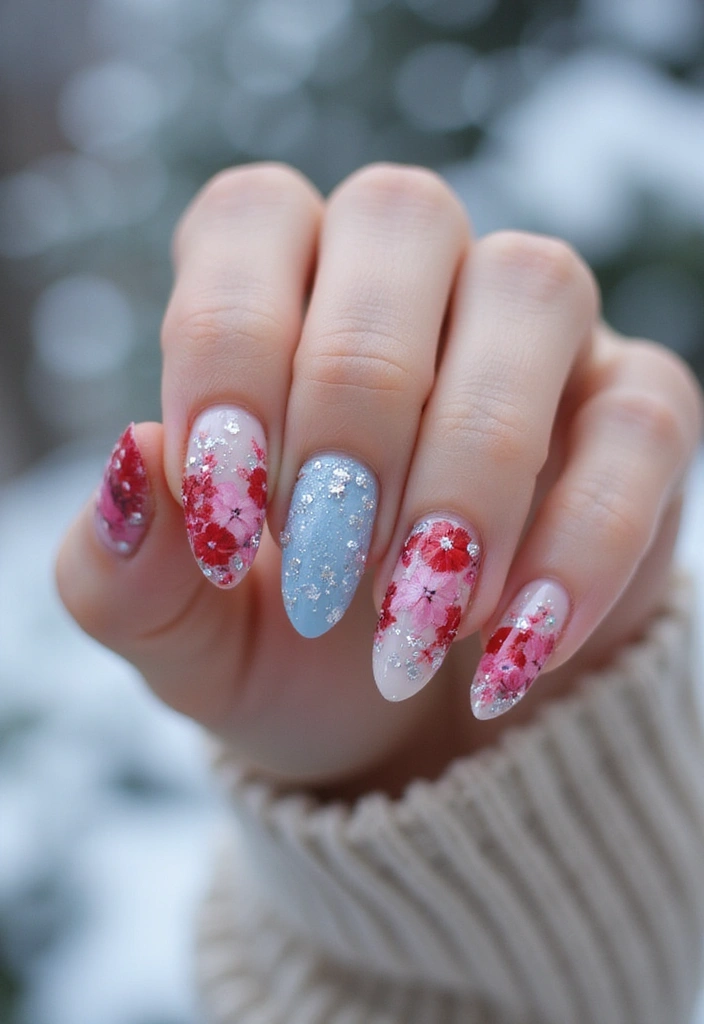 28 Cozy & Chic Nail Inspo Almond Winter Designs - 27. Winter Blooms